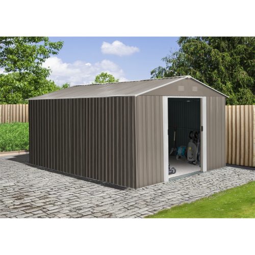 Riwall PRO RMSA 12x10 fém kerti tároló 3 x 3,7 m nyeregtetővel (barna)