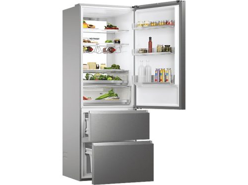 Haier HTW7720ENMP alulfagyasztós hűtőszekrény, 343/140liter, NoFrost, 70cm széles, 37dB, inox