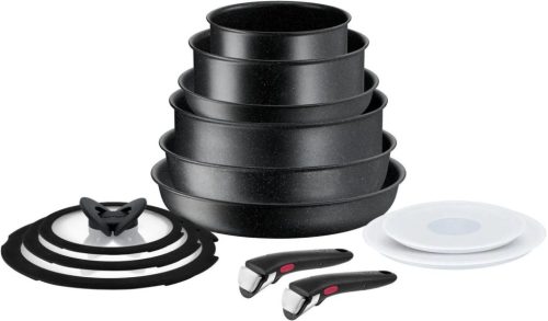 Tefal L3999953 Tefal Ingenio Black Stone edény és serpenyő készlet, üveg fedő, 13 részes, levehető nyél, indukciós, tapadásmentes bevonat