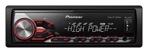 Pioneer MVH-280FD nagy teljesítményű, mechanika nélküli fejegység, 4x100Watt, piros