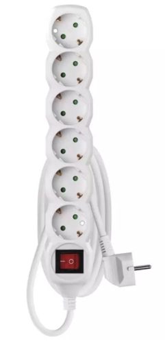 Emos P1621R hálózati elosztó, 6 aljzat, 1,5méter, 3x1,5mm2, 250V, 16A, kapcsolható