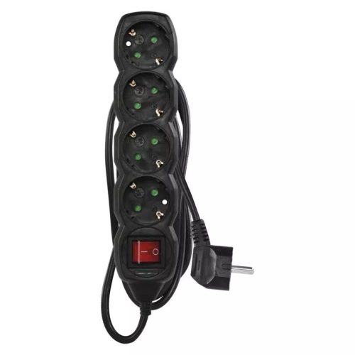 Emos PC1421R hálózati elosztó, kapcsolós, 4 aljzat, 1,5méter, 3x1,5mm2, 250V, 16A, fekete