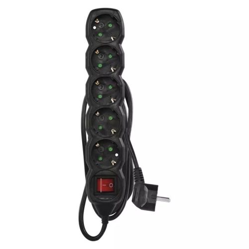 Emos PC1521R hálózati elosztó, kapcsolós, 5 aljzat, 1,5méter, 3x1,5mm2, 250V, 16A, fekete