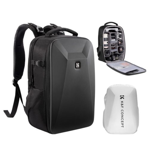 K&F Concept hardshell professzionális kamera hátizsák, 22L, 15.6 laptop zseb, fekete