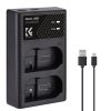 K&F Concept hordozható dupla MH-25 akkumulátor töltő, USB-C, 2db EN-EL15 akkumulátorhoz