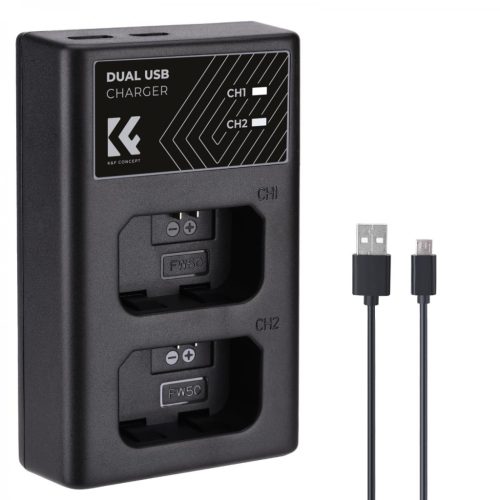 K&F Concept hordozható dupla BC-TRW akkumulátor töltő, USB-C, 2db FW50 akkumulátorhoz