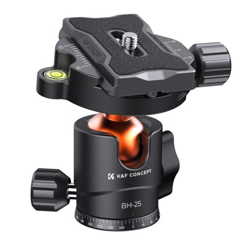 K&F Concept BH-25L állvány gömbfej, 25mm, 8kg teherbírás, vízmérték, arca swiss, 3/8"-1/4