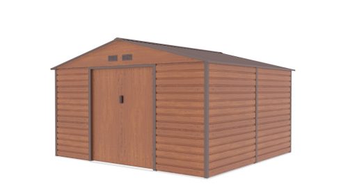 G21 GAH 1085 kerti tároló, 10.9m2, 340 x319 x205cm, 138cm széles ajtó, horganyzott acél, barna