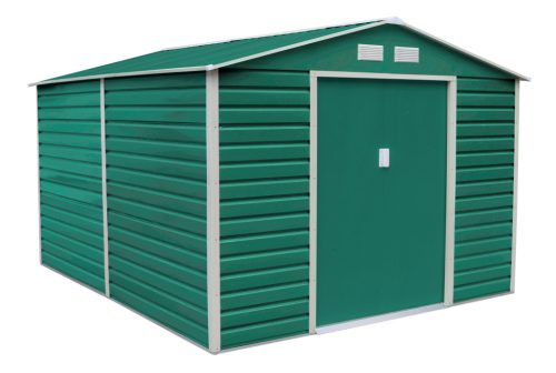 G21 GAH 1085 kerti tároló, 10.9m2, 340 x319 x205cm, 138cm széles ajtó, horganyzott acél, zöld