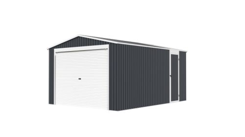 G21 Portland 1500 fém garázs nyeregtetővel, 15m2, 338 x243 x448cm, 2.5 x1.9m garázsajtó, horganyzott lemez, antracit