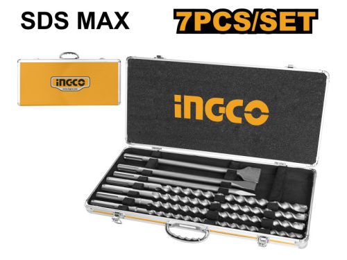 Ingco AKD5075 Kőzetfúró és vésőszár készlet 7 részes SDS-Max