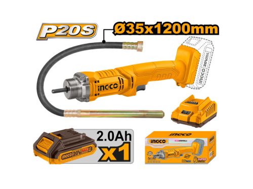 Ingco CCVLI2023011 Akkus betontömörítő tűvibrátor 1,2 m 20 V (1 x 2,0 Ah akku + töltő)