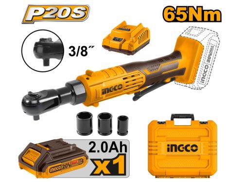 Ingco CDRLI2060152 Akkus ütvecsavarozó 3/8" 65 Nm 20 V (1 x 2,0 akku + töltő)