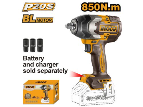 Ingco CIWLI20851 Akkus ütvecsavarozó 1/2" 850 Nm szénkefe nélküli 20 V (akku és töltő nélkül)