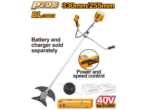 Ingco CSTLI20018 Akkus fűkasza 330 mm szénkefe nélküli 2 x 20 V (akku és töltő nélkül)
