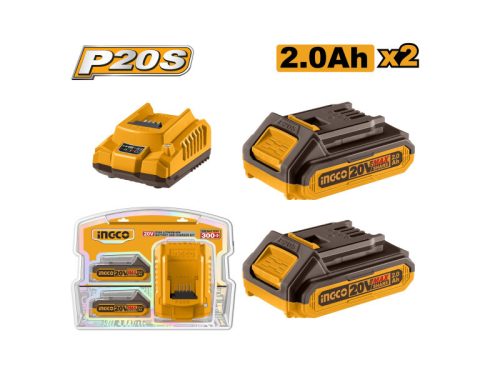 Ingco FBCPK1222E Akkumulátor és töltő szett (2 x 2,0 Ah akku + 2,0 A töltő)