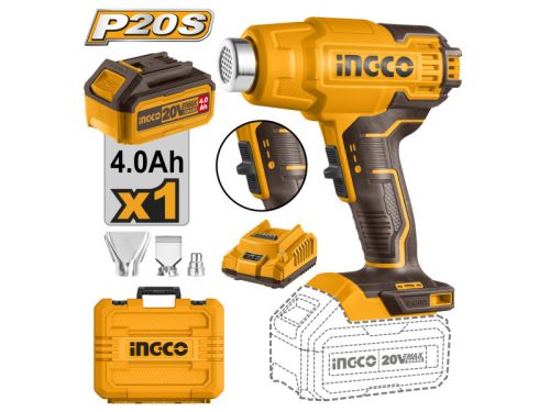Ingco HGLI20025 Akkus hőlégfúvó 550°C 20 V (1 x 4,0 Ah akku + töltő)