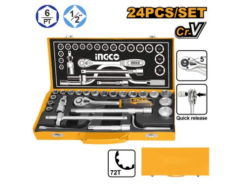 Ingco HKTS0243 Dugókulcs készlet 24 részes 1/2" 10-32 mm CrV