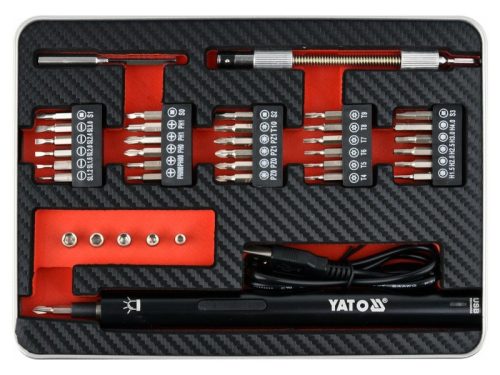 Yato YT-27930 Akkus precíziós csavarozó és bithegy készlet 39 részes 3,6 V Li-Ion (0,45 Ah akku + töltőkáb