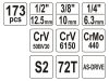 Yato YT-38931 Dugókulcs készlet 173 részes 1/4", 3/8", 1/2" CrV