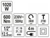 Yato YT-82021 Ütvecsavarozó 1/2" 600 Nm 1020 W