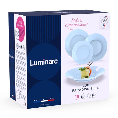 Luminarc Plumi Étkészlet, 18 db-os, kék