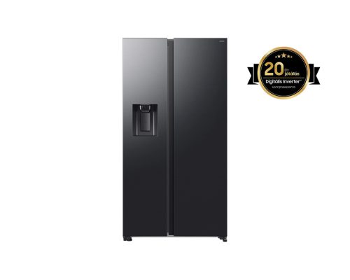 Samsung RS70F64KEFEO Side-by-Side hűtőszekrény, 420/220liter, NoFrost, víz- és jégadagoló (vízvezetékes), 36dB, Wi-Fi, fekete