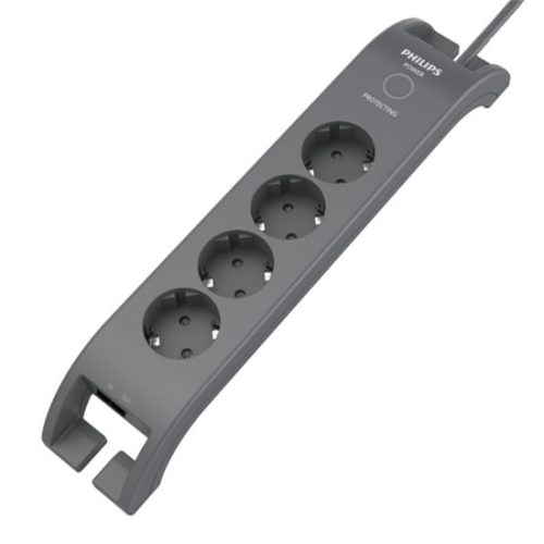Philips SPN3140A/58 túlfeszültségvédett elosztó, 4 aljzat, 2méter, 1800Joule, 250V, 3680Watt, 16A, szürke