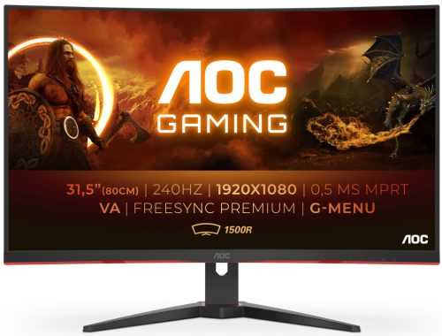 AOC C32G2ZE/BK Gaming monitor ívelt, Full HD VA LED, 31.5" (80cm), 240Hz, 16:9, 300cd/m2, 1ms, 2db HDMI /DisplayPort, 4db USB