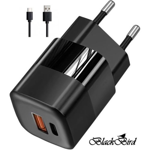 BLACKBIRD Hálózati Adapter Gyorstöltő + Type-C USB Adatkábel 1m, Fekete