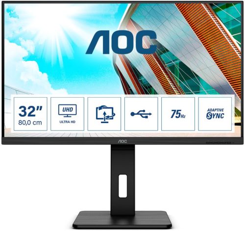 AOC U32P2 UHD (3840x2160) VA LED üzleti monitor, 31.5" (80cm), 16:9, 350cd/m2, 4ms, 2db HDMI /DisplayPort, USB, forgatható