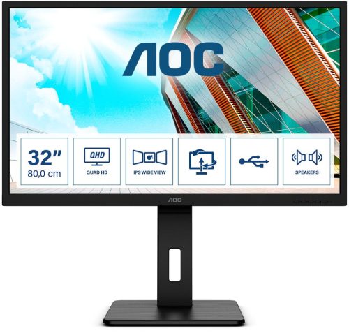 AOC Q32P2, QHD (2560x1440) IPS LED üzleti monitor 31.5" (80cm), 16:9, 250cd/m2, 4ms, 2db HDMI /DisplayPort, USB-A, hangszóró