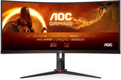 AOC CU34G2XP/BK, Gaming VA LED monitor, ívelt, 34" (86cm), WQHD (3440 x1440), 21:9, 180Hz, 430cd/m2, 1ms, 2db HDMI /DisplayPort, USB