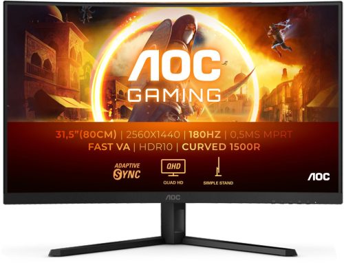 AOC CQ32G4VE Gaming monitor ívelt, QHD (2560x1440) VA LED, 31.5" (80cm), 180Hz, 300cd/m2, 1ms, 2db HDMI /DisplayPort, HDR10
