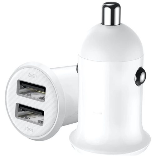 BLACKBIRD Autós Szivargyújtós Adapter 2xUSB + beépített Micro USB kábel, Fehér