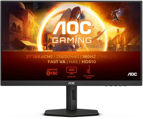 AOC Q27G4XN Gaming monitor ívelt, QHD (2560x1440) VA LED, 27" (69cm), 180Hz, 300cd/m2, 0.5ms, 2db HDMI /DisplayPort, forgatható