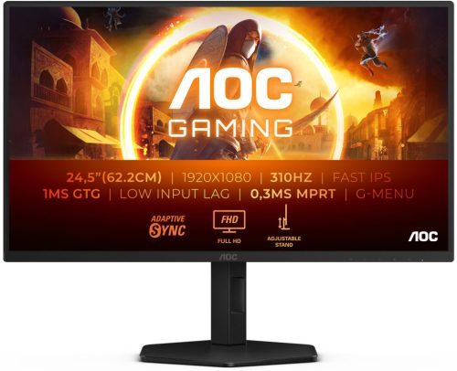 AOC 25G4SXU Gaming monitor, Full HD IPS LED, 24.5" (62cm), 310Hz, 16:9, 400cd/m2, 0.3ms, 2db HDMI /DisplayPort, USB, forgatható