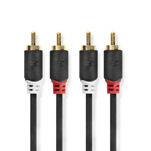 Nedis CABW24200AT05 sztereo audió kábel 2x RCA férfi, 2x RCA férfi, Aranyozott, 0,50 m , kerek, Antracit