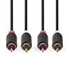 Nedis CABW24200AT100 sztereo audió kábel 2x RCA férfi,  2x RCA férfi, Aranyozott,  10 m , kerek,  Antracit