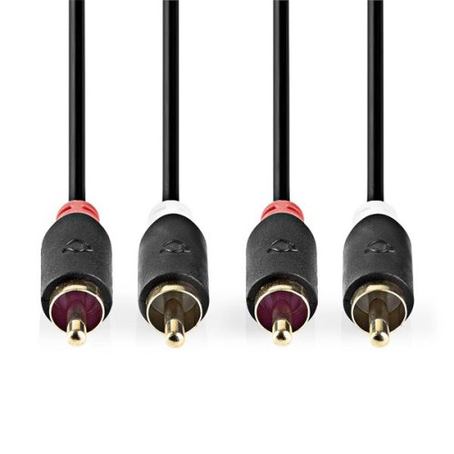 Nedis CABW24200AT100 sztereo audió kábel 2x RCA férfi,  2x RCA férfi, Aranyozott,  10 m , kerek,  Antracit