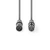 Nedis COTH15012GY30 DMX adapter kábel, XLR 3 tűs dugó, XLR 3 tűs anya, Nikkelezett, 3 m, kerek, PVC, Sötétszürke