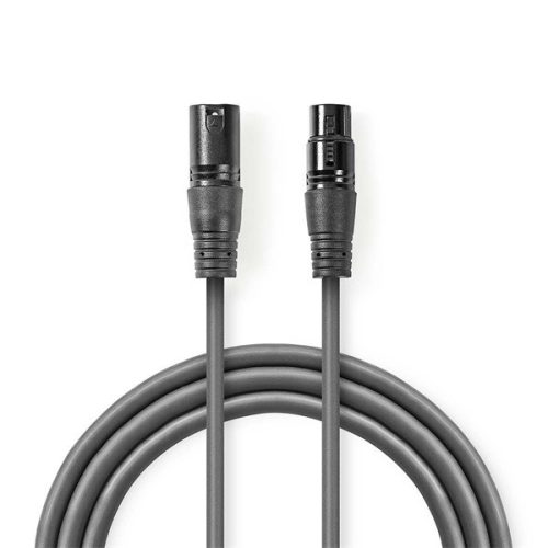 Nedis COTH15012GY50 DMX adapter kábel, XLR 3 tűs dugó, XLR 3 tűs anya, Nikkelezett, 5 m, kerek, PVC, Sötétszürke