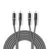 Nedis COTH24200GY50 sztereo audio kábel, 2x RCA dugó, 2x RCA dugó, Nikkelezett, 5 m, rugalmas
