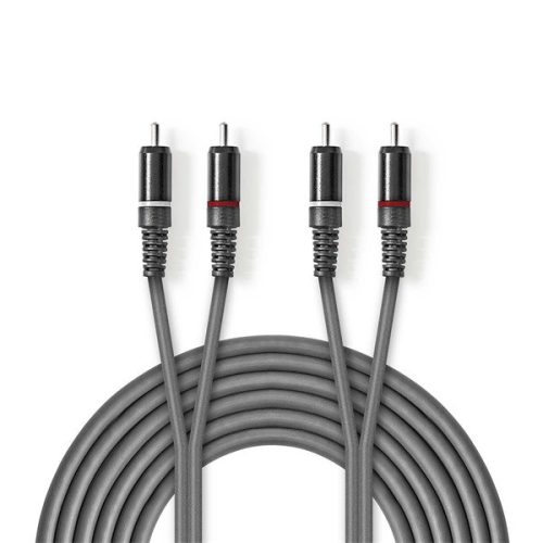Nedis COTH24200GY50 sztereo audio kábel, 2x RCA dugó, 2x RCA dugó, Nikkelezett, 5 m, rugalmas
