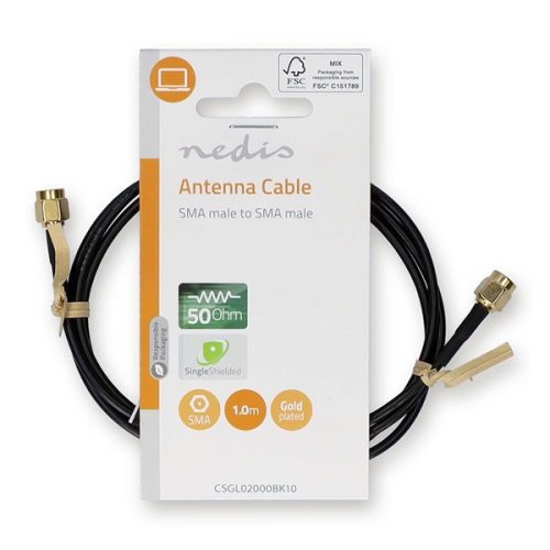Nedis CSGL02000BK10 SMA kábel, aranyozott, 50 Ohm, árnyékolt, 1m