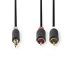 Nedis CABW22200AT100 sztereo audió kábel 3,5mm sztereo jack - 2x RCA, Aranyozott, 10 m