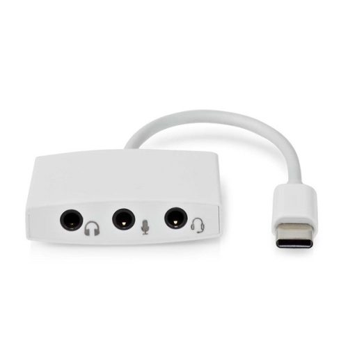 Nedis CCGB65900WT01, USB-C audio adapter,  USB-C™ dugó - 3 x3.5 mm jack kimenet, fejhallgató /headset /mikrofon, fehér