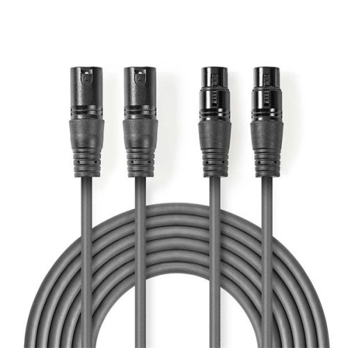 Nedis COTH15030GY15 félprofi XLR audio kábel, 2 x XLR 3p dugó - 2 x XLR 3p aljzat, 1.5m, rugalmas