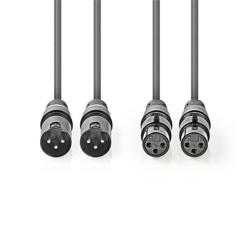 Nedis COTH15030GY30 XLR audio kábel, félprofi, 2 xXLR 3p dugó - 2 x XLR 3p aljzat, 3m