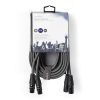 Nedis COTH15030GY50 XLR audio kábel, félprofi, 2 xXLR 3p dugó - 2 x XLR 3p aljzat, 5m